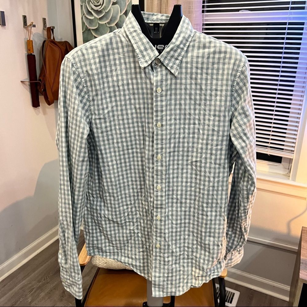 Abercrombie & Fitch Stretch Casual Button Down Mens Shirt Blue Plaid Size Medium